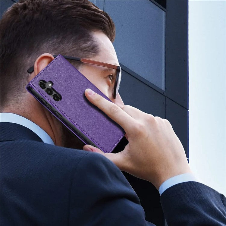 For Samsung Galaxy S25 Edge Wallet Case Magnetic Closure PU Leather Phone Cover - Purple