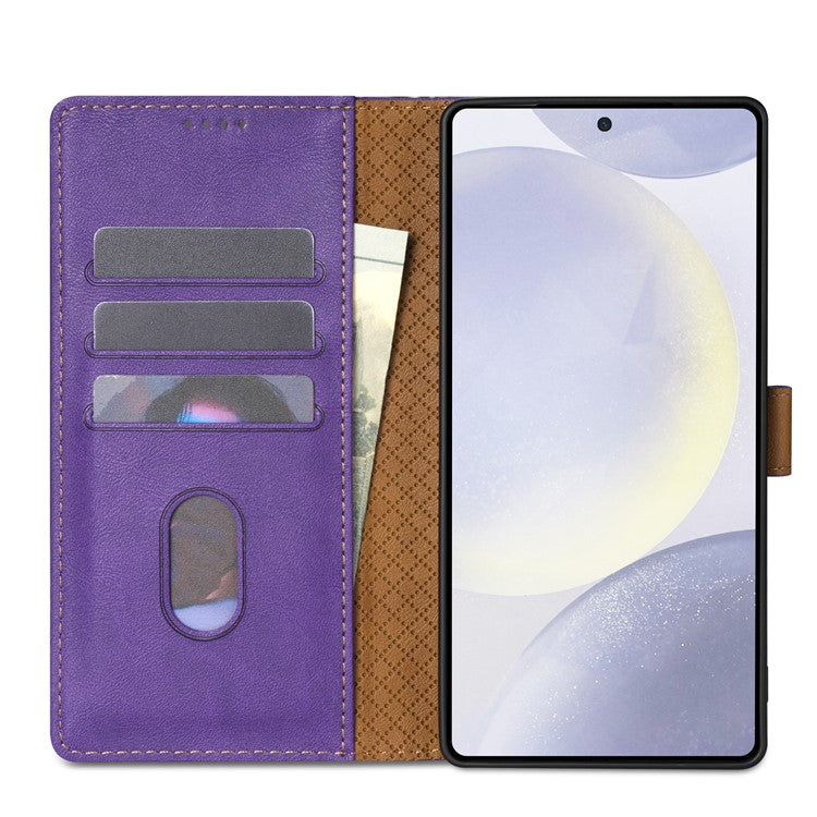 N.BEKUS CSJ-001 For 	Samsung Galaxy S25 Edge Stand Case PU Leather Wallet Phone Cover - Purple