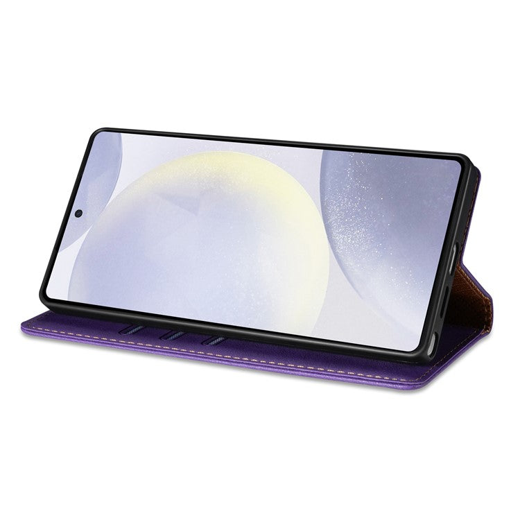 N.BEKUS CSJ-001 For 	Samsung Galaxy S25 Edge Stand Case PU Leather Wallet Phone Cover - Purple