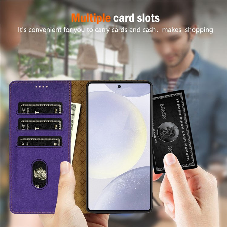 N.BEKUS CSJ-001 For 	Samsung Galaxy S25 Edge Stand Case PU Leather Wallet Phone Cover - Purple