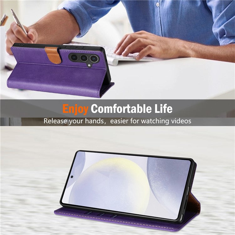 N.BEKUS CSJ-001 For 	Samsung Galaxy S25 Edge Stand Case PU Leather Wallet Phone Cover - Purple