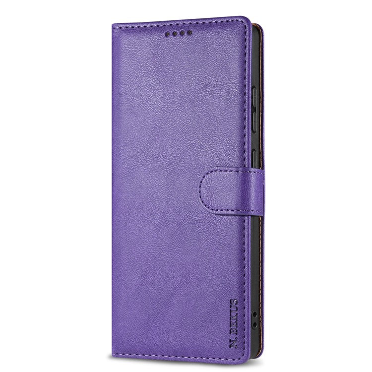 N.BEKUS CSJ-001 For 	Samsung Galaxy S25 Edge Stand Case PU Leather Wallet Phone Cover - Purple