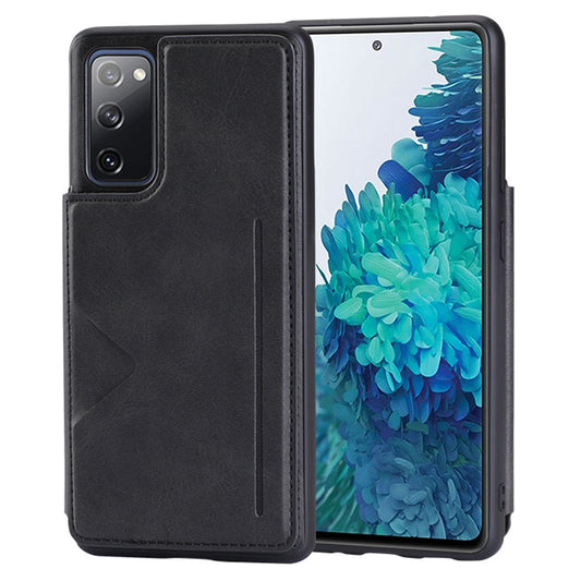 HANMAN Mika Series For Samsung Galaxy S20 FE / S20 FE 5G / S20 FE 2022 / S20 Lite Magnetic Card Slots Phone Case PU Leather Coated TPU Cover - Black