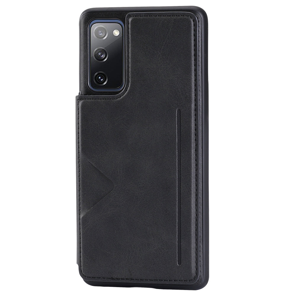 HANMAN Mika Series For Samsung Galaxy S20 FE / S20 FE 5G / S20 FE 2022 / S20 Lite Magnetic Card Slots Phone Case PU Leather Coated TPU Cover - Black