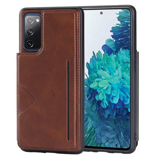 HANMAN Mika Series For Samsung Galaxy S20 FE / S20 FE 5G / S20 FE 2022 / S20 Lite Magnetic Card Slots Phone Case PU Leather Coated TPU Cover - Brown