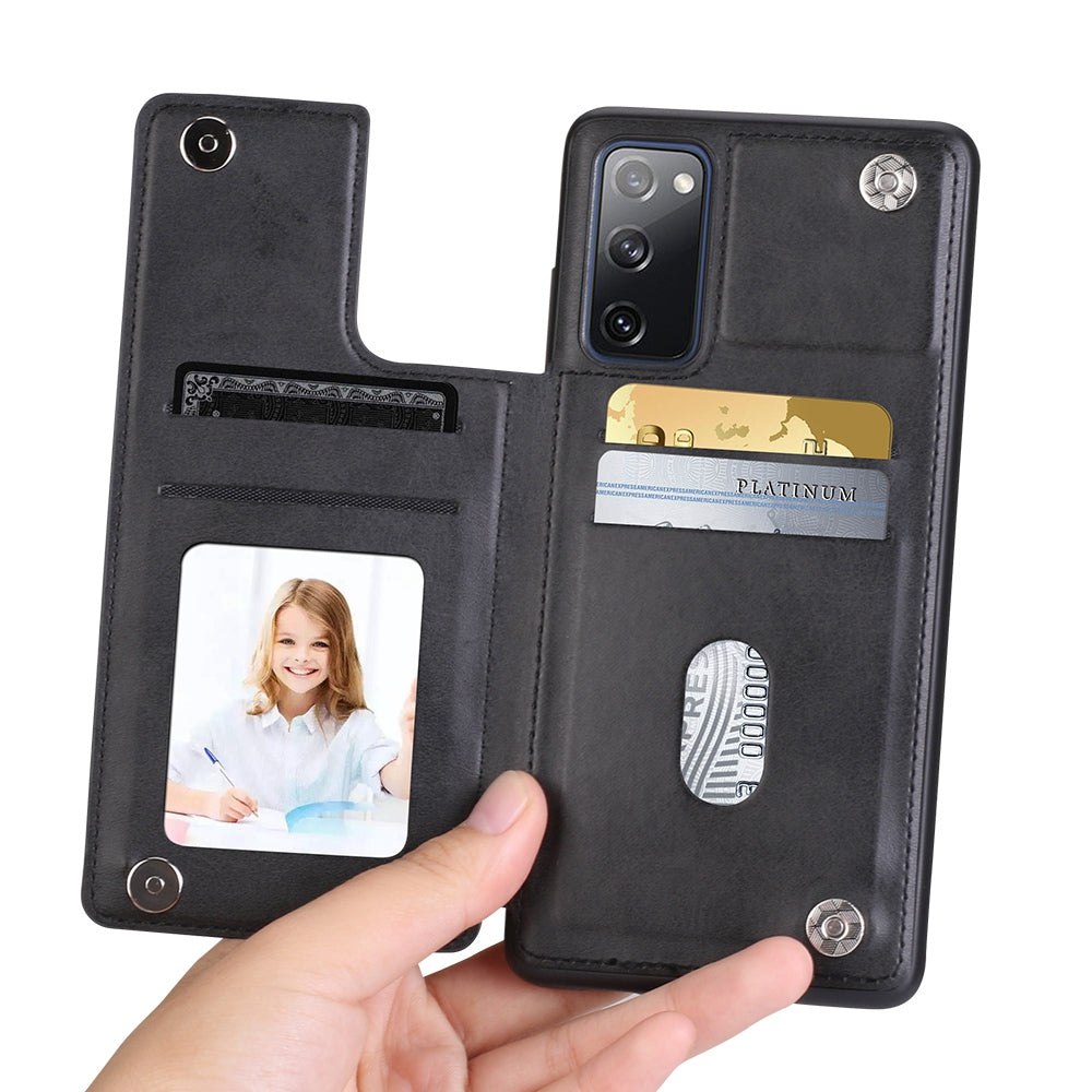 HANMAN Mika Series For Samsung Galaxy S20 FE / S20 FE 5G / S20 FE 2022 / S20 Lite Magnetic Card Slots Phone Case PU Leather Coated TPU Cover - Brown