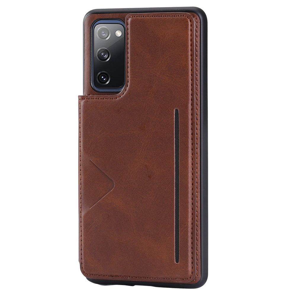 HANMAN Mika Series For Samsung Galaxy S20 FE / S20 FE 5G / S20 FE 2022 / S20 Lite Magnetic Card Slots Phone Case PU Leather Coated TPU Cover - Brown