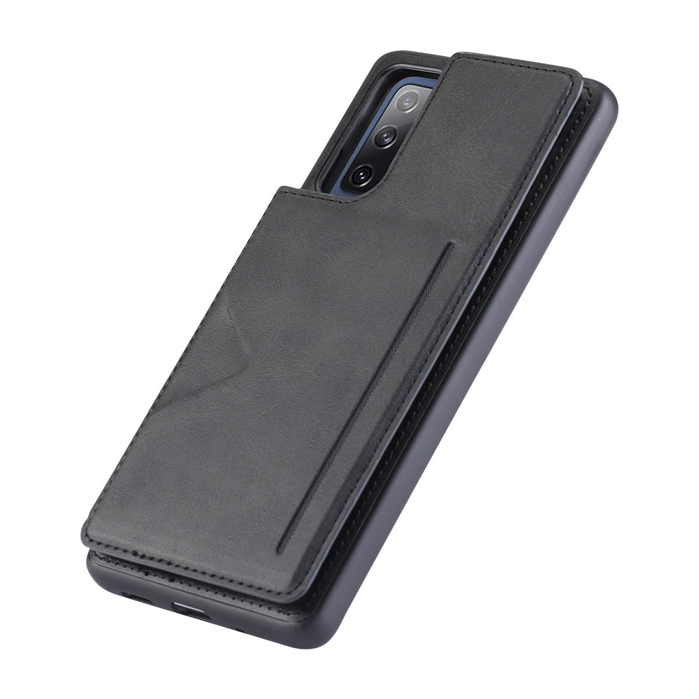 HANMAN Mika Series For Samsung Galaxy S20 FE / S20 FE 5G / S20 FE 2022 / S20 Lite Magnetic Card Slots Phone Case PU Leather Coated TPU Cover - Blue
