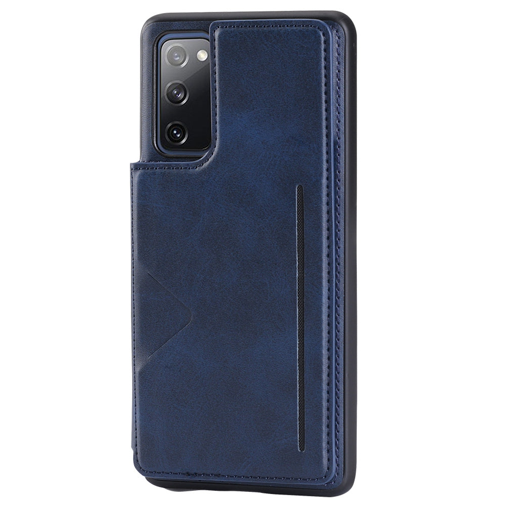 HANMAN Mika Series For Samsung Galaxy S20 FE / S20 FE 5G / S20 FE 2022 / S20 Lite Magnetic Card Slots Phone Case PU Leather Coated TPU Cover - Blue