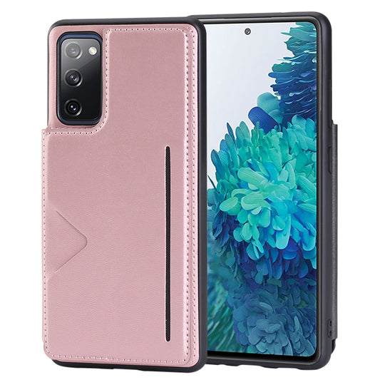 HANMAN Mika Series For Samsung Galaxy S20 FE / S20 FE 5G / S20 FE 2022 / S20 Lite Magnetic Card Slots Phone Case PU Leather Coated TPU Cover - Rose Gold