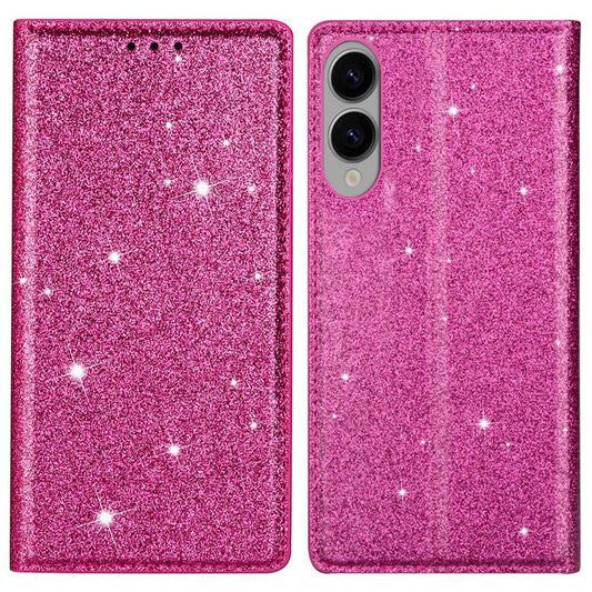 For Samsung Galaxy S25 Edge Case Glittery PU Leather + TPU Card Slot Phone Cover - Rose