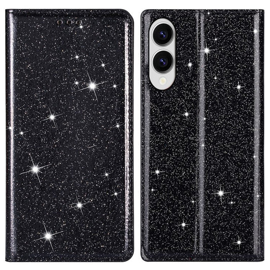 For Samsung Galaxy S25 Edge Case Glittery PU Leather + TPU Card Slot Phone Cover - Black