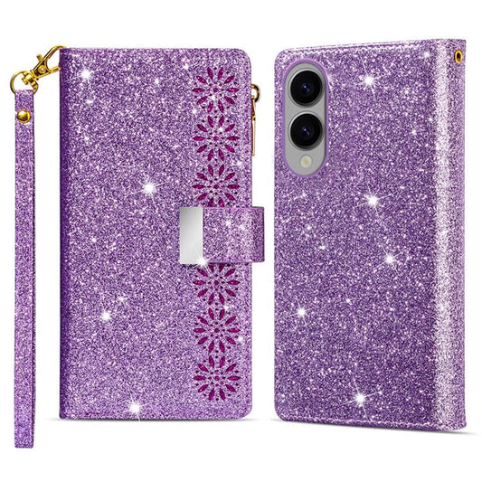 For Samsung Galaxy S25 Edge Case Starry Sky Carving Leather Wallet Phone Cover - Purple