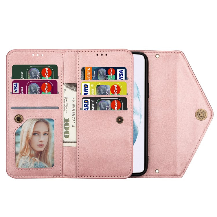 N.BEKUS For Samsung Galaxy S25 Edge Cases Skin-Touch Leather Wallet Phone Cover with Straps - Rose Gold