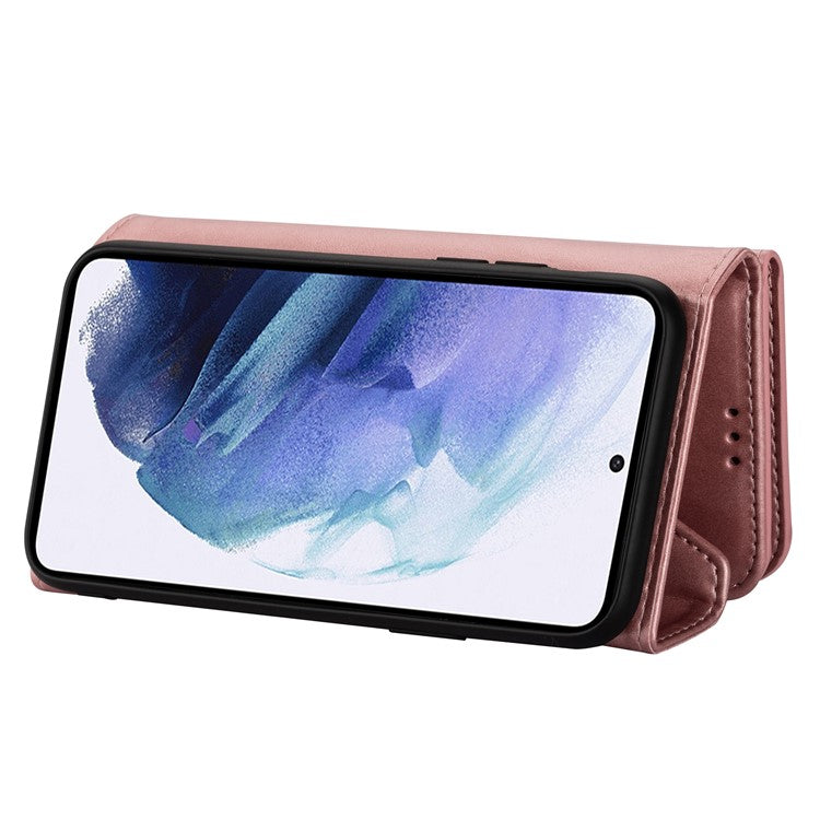N.BEKUS For Samsung Galaxy S25 Edge Cases Skin-Touch Leather Wallet Phone Cover with Straps - Rose Gold