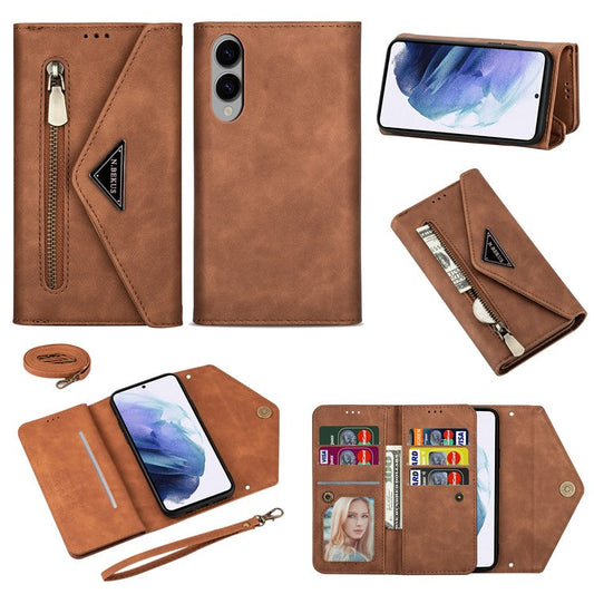 N.BEKUS For Samsung Galaxy S25 Edge Cases Skin-Touch Leather Wallet Phone Cover with Straps - Brown