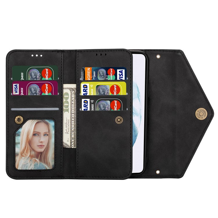 N.BEKUS For Samsung Galaxy S25 Edge Cases Skin-Touch Leather Wallet Phone Cover with Straps - Black