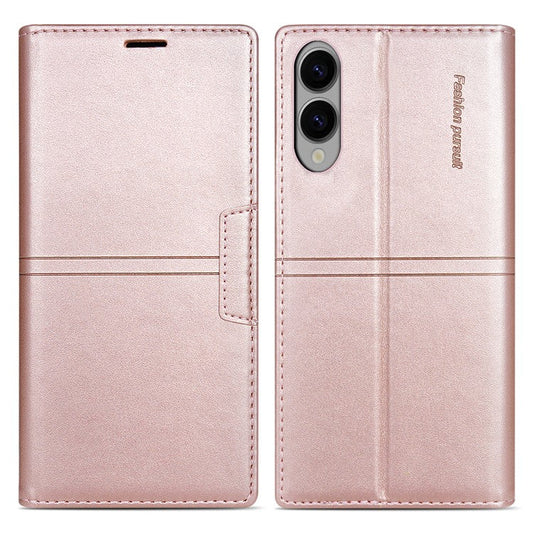 For Samsung Galaxy S25 Edge Wallet Case Magnetic Closing Leather Phone Cover - Rose Gold