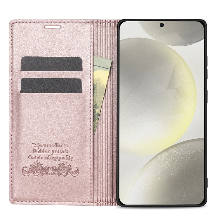 For Samsung Galaxy S25 Edge Wallet Case Magnetic Closing Leather Phone Cover - Rose Gold