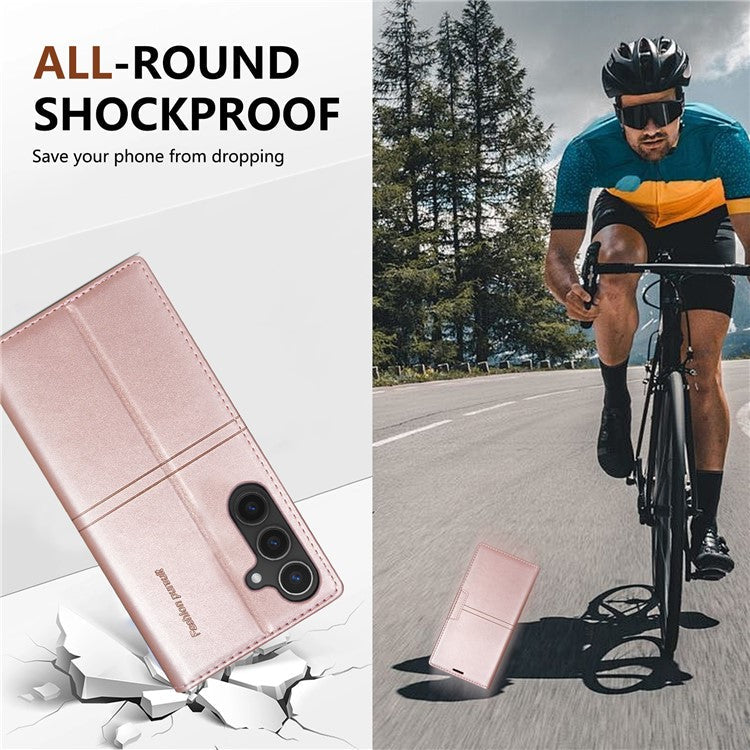 For Samsung Galaxy S25 Edge Wallet Case Magnetic Closing Leather Phone Cover - Rose Gold