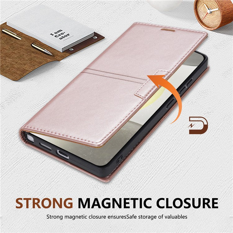 For Samsung Galaxy S25 Edge Wallet Case Magnetic Closing Leather Phone Cover - Rose Gold