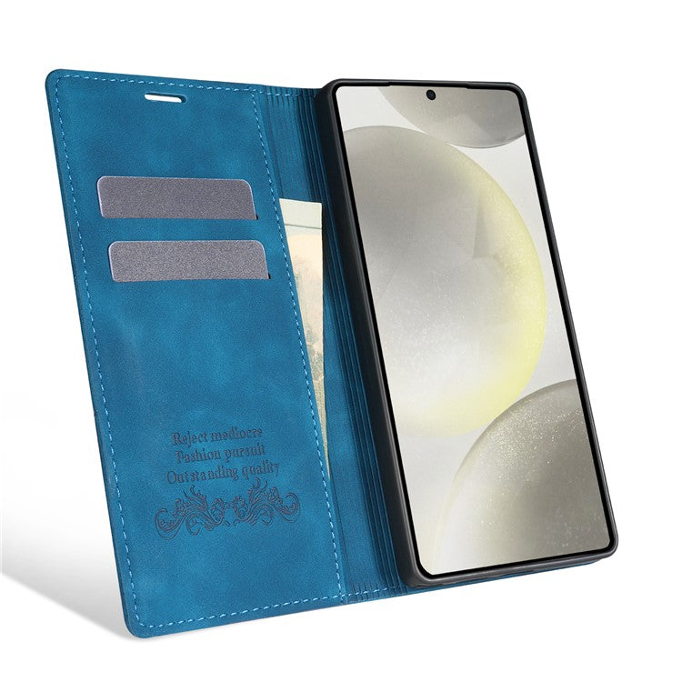 For Samsung Galaxy S25 Edge Wallet Case Magnetic Closing Leather Phone Cover - Blue