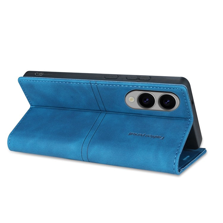 For Samsung Galaxy S25 Edge Wallet Case Magnetic Closing Leather Phone Cover - Blue