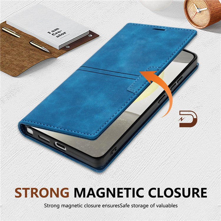 For Samsung Galaxy S25 Edge Wallet Case Magnetic Closing Leather Phone Cover - Blue