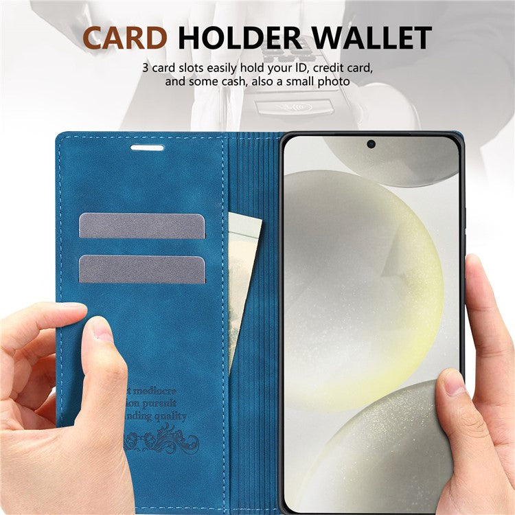 For Samsung Galaxy S25 Edge Wallet Case Magnetic Closing Leather Phone Cover - Blue