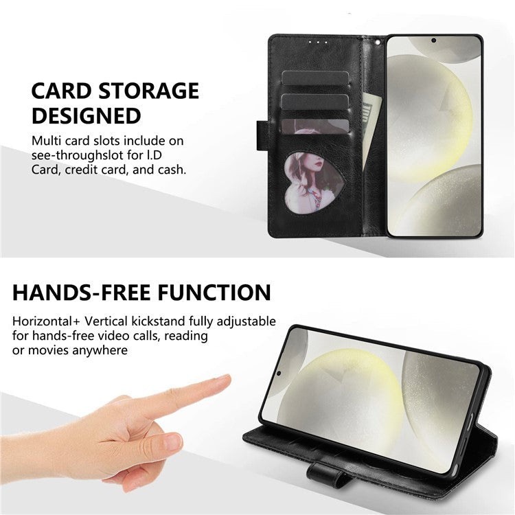 For Samsung Galaxy S25 Edge Stand Case Glitter Phone Leather Cover Zipper Pocket - Black