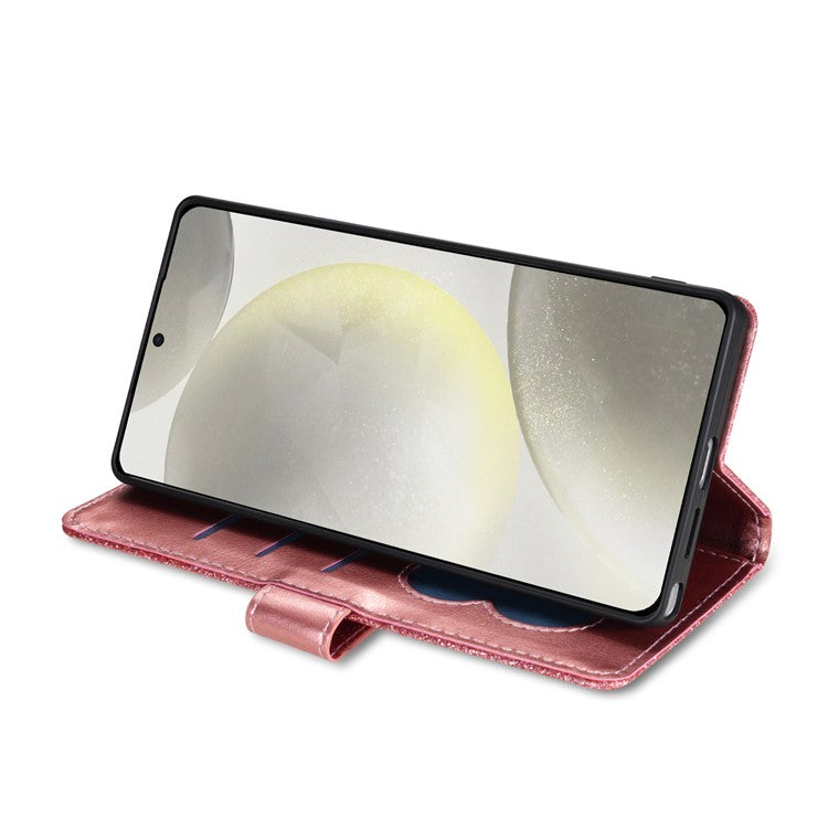 For Samsung Galaxy S25 Edge Stand Case Glitter Phone Leather Cover Zipper Pocket - Rose Gold