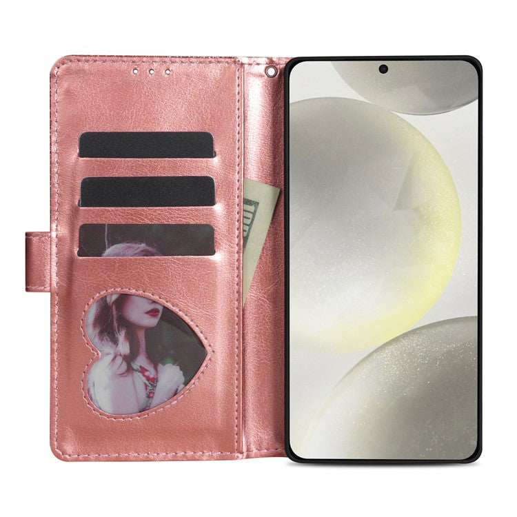 For Samsung Galaxy S25 Edge Stand Case Glitter Phone Leather Cover Zipper Pocket - Rose Gold