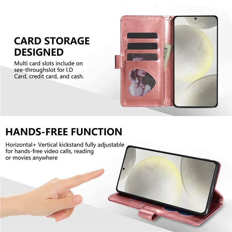 For Samsung Galaxy S25 Edge Stand Case Glitter Phone Leather Cover Zipper Pocket - Rose Gold