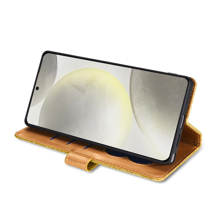 For Samsung Galaxy S25 Edge Stand Case Glitter Phone Leather Cover Zipper Pocket - Gold