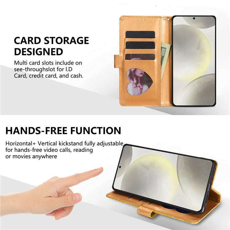 For Samsung Galaxy S25 Edge Stand Case Glitter Phone Leather Cover Zipper Pocket - Gold