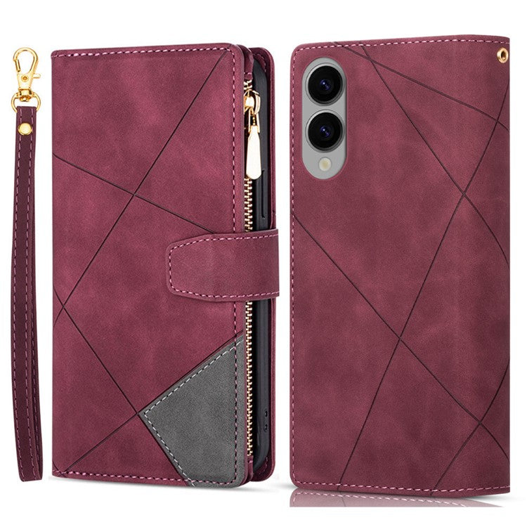 For Samsung Galaxy S25 Edge Wallet Case Color Splicing Leather Phone Cover with Stand - Red