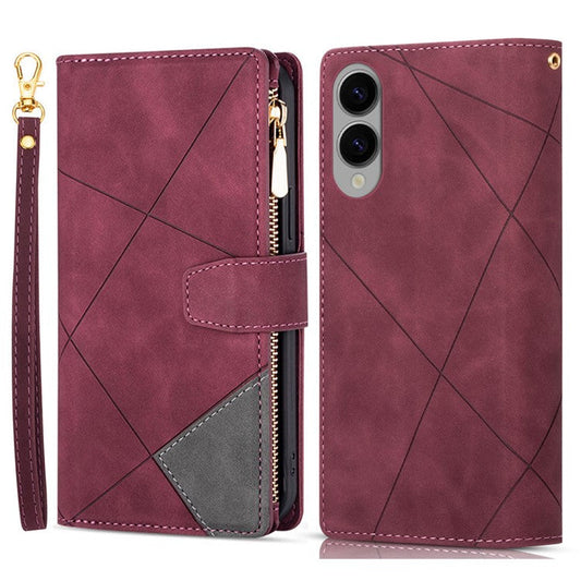 For Samsung Galaxy S25 Edge Wallet Case Color Splicing Leather Phone Cover with Stand - Red