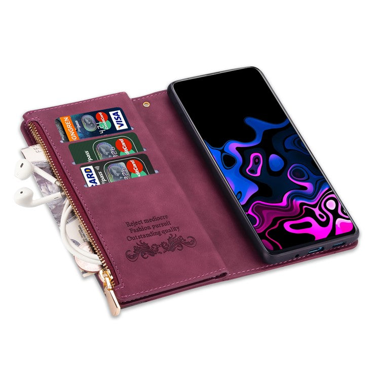 For Samsung Galaxy S25 Edge Wallet Case Color Splicing Leather Phone Cover with Stand - Red