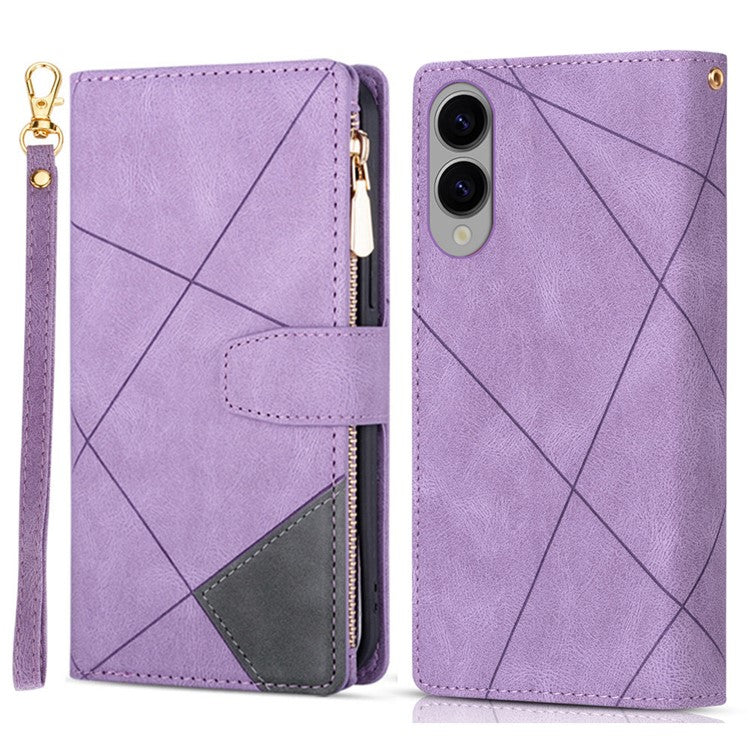 For Samsung Galaxy S25 Edge Wallet Case Color Splicing Leather Phone Cover with Stand - Purple