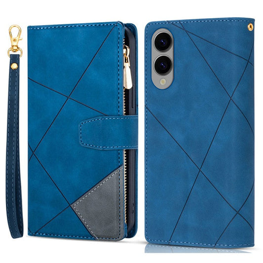 For Samsung Galaxy S25 Edge Wallet Case Color Splicing Leather Phone Cover with Stand - Blue