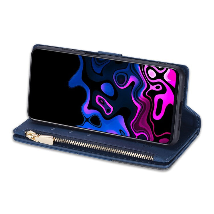 For Samsung Galaxy S25 Edge Wallet Case Color Splicing Leather Phone Cover with Stand - Blue