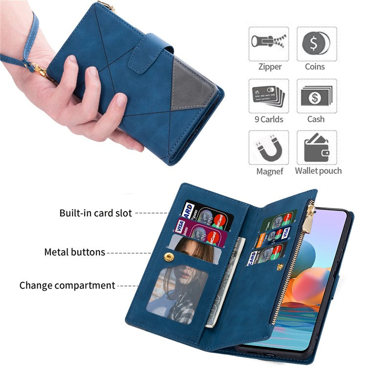 For Samsung Galaxy S25 Edge Wallet Case Color Splicing Leather Phone Cover with Stand - Blue