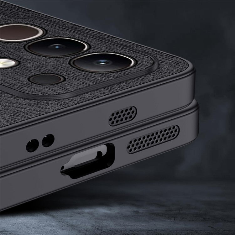 For vivo Y29 4G Case Wood Texture PU Leather Coated PC TPU Phone Cover - Black