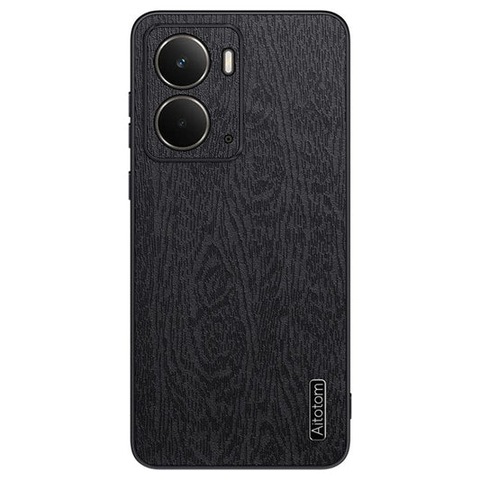 For Realme Neo7x 5G Case Wood Texture PU Leather Coated PC TPU Phone Cover - Black