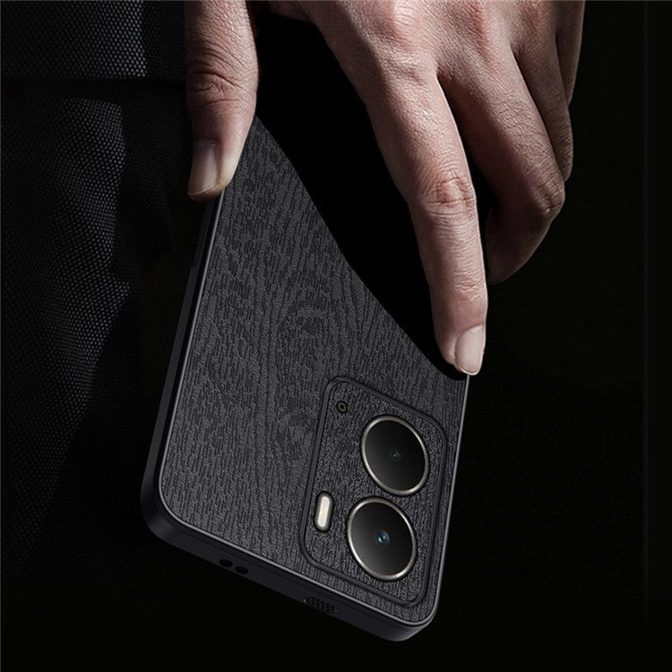 For Realme Neo7x 5G Case Wood Texture PU Leather Coated PC TPU Phone Cover - Blue