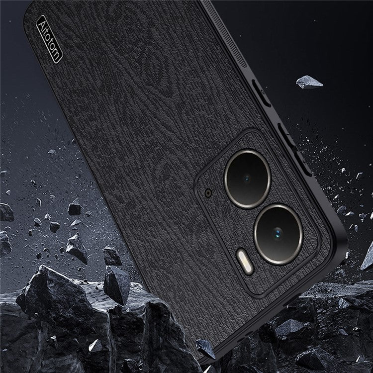 For Realme Neo7x 5G Case Wood Texture PU Leather Coated PC TPU Phone Cover - Blue
