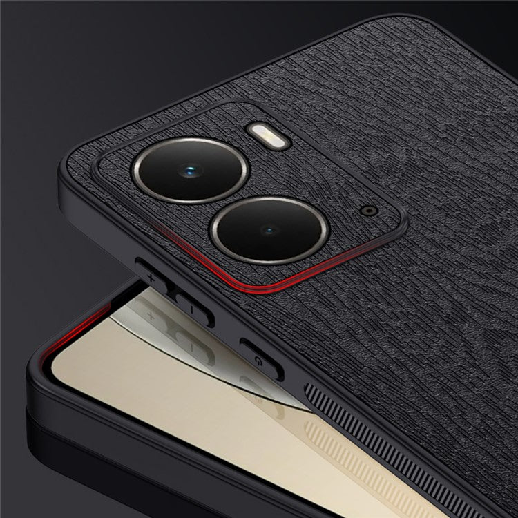For Realme Neo7x 5G Case Wood Texture PU Leather Coated PC TPU Phone Cover - Blue
