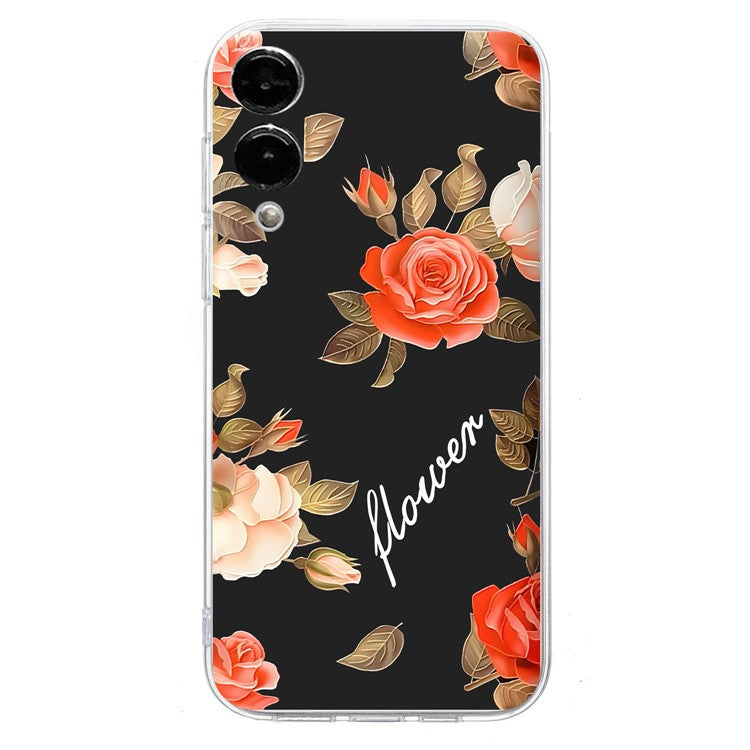 For Samsung Galaxy S25 Edge Case Soft TPU Phone Back Cover Pattern Printing - Black Bottom Flower