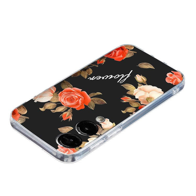 For Samsung Galaxy S25 Edge Case Soft TPU Phone Back Cover Pattern Printing - Black Bottom Flower