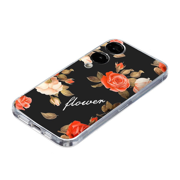 For Samsung Galaxy S25 Edge Case Soft TPU Phone Back Cover Pattern Printing - Black Bottom Flower